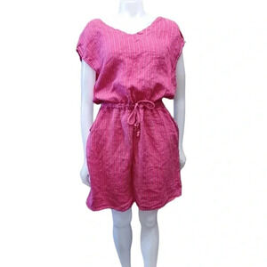 Anna Melani 100%  Linen Pink Pinstripe Sleeveless Mini Dress Size 3X